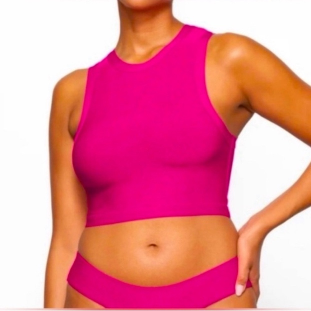 NEW SKIMS Knit Swim High Neck Bikini Top Magenta Pink XXS & 3X